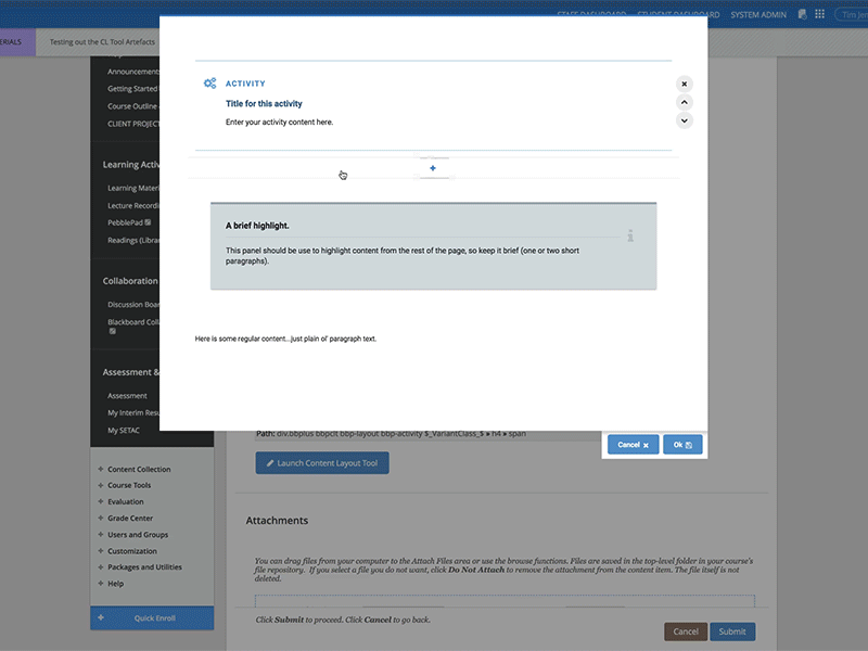 Learning Management System - content layout tool blackboard lms learning user interface design ui design interaction design