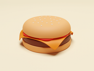 Burger 3d bbq blender bread burger cinema4d food illustration matte maya meat menu pastel tomato ui ux warm web yellow