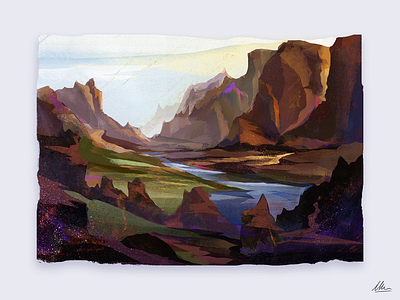 Mindscape #1 art colour colourful design digital graphic green hero illustration image landing page landscape mountains noise painting photo purple river sketch texture