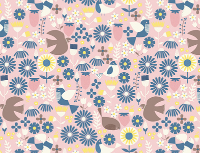 Birds and Flowers Seamless Pattern flower pattern flowers illustration nature pattern design print and pattern surface design textile design