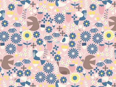 Birds and Flowers Seamless Pattern