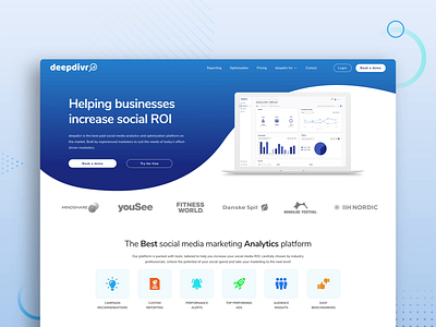 Web Design | deepdivr (SaaS) analytics analytics tool blue clean gradient modern saas saas website social media ui uidesign web web design website