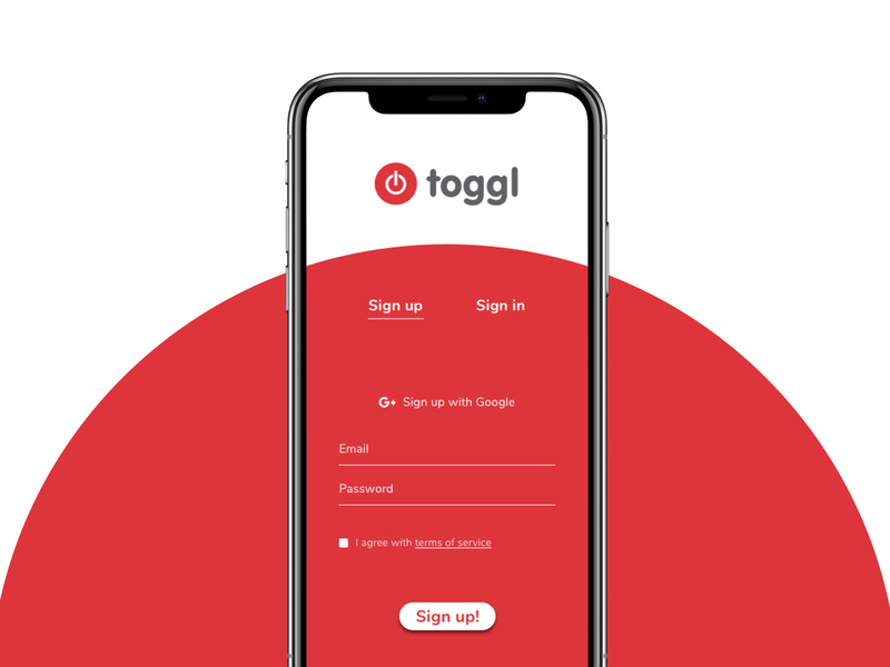 Sign Up Page UI | toggle app circle clean contrast dailyui mobile mobile ui register sign in sign up simple toggl uiux