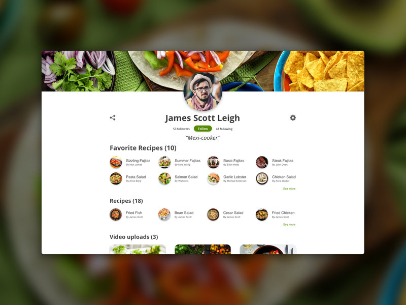 User Profile | Cooking Platform cooking cooking app dailyui favorites profile recipes sharing ui user user experience user interface design user profile uxui video web website