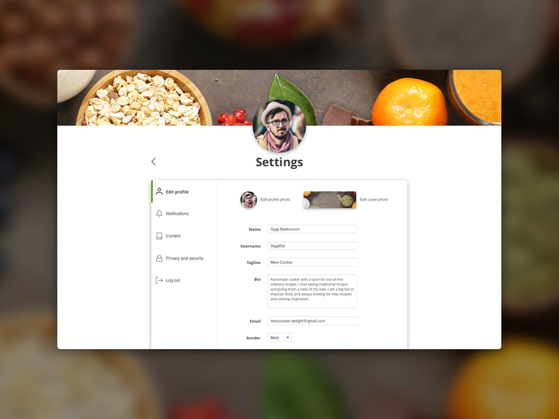 User Settings | Cooking Platform clean cooking cooking app dailyui delicious design photography recipes settings ui user experience user inteface website design