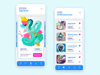 Art Gallery App with Trivia Game app art blue game gamification mobile ui ux