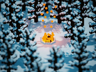 Winter Forest fire forest isometric nature voxel winter