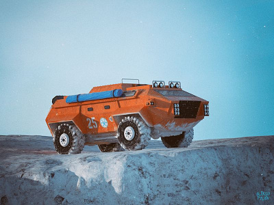 All-terrain vehicle "Arctur" M25 cinema4d modeling orange retro snow winter