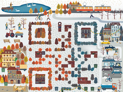 QR-code Illustration for Privatbank Calendar autumn calendar city flat ukraine winter