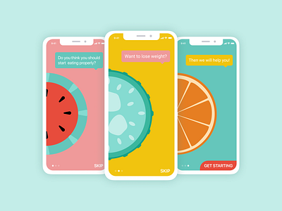 Mobile food tracker app app design diet eat food fruit illustration health illustration juice minimal onboarding ui ui vector