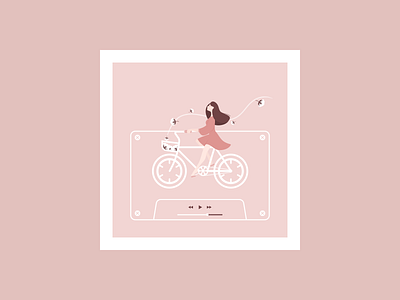 Keep calm and ride on @design bycicle cassette cute design flat flowers girl girl illustration illustration minimal minimalism music photo pink polaroid vector