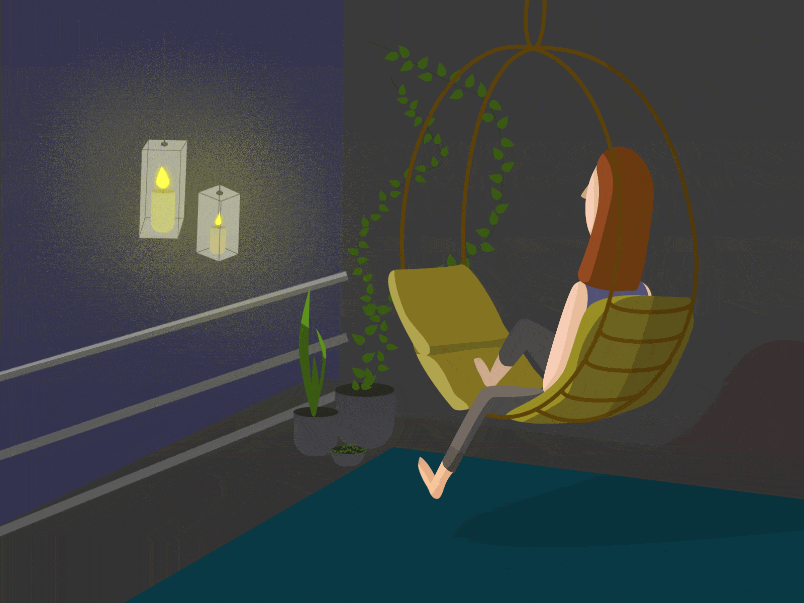 Not a starry night 🌙 2d animation animated gif balcony character design gif girl illustration illustraion lighting motion motion design night peaceful stay safe stayhome