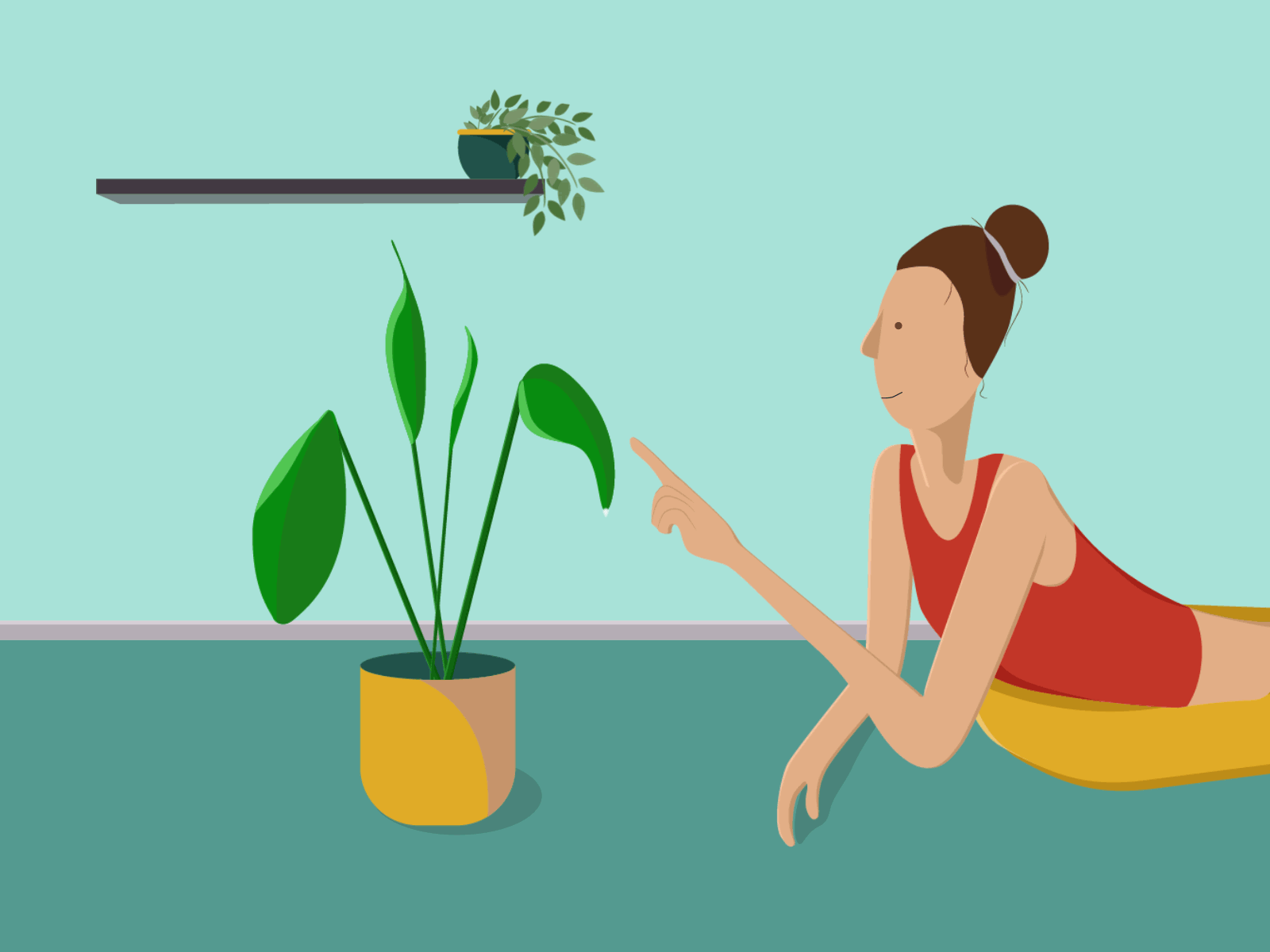 hi little friend! 2d animation animated gif character design gif girl illustration home illustration plant stay home stay safe