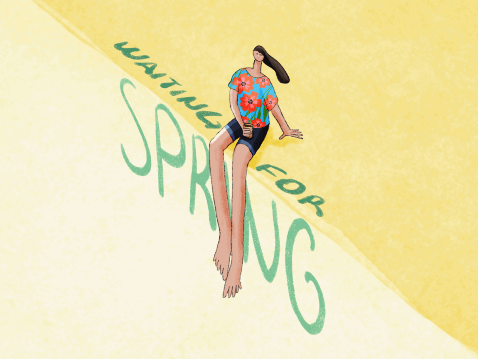 Please wait 🌸 2d animation animated gif character design gif girl illustration illustration procreate spring waiting