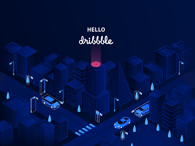 Hello Dribbble annotation car city cuboid data debut dribbble hello isometric label playment street
