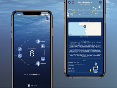 Breathe Scuba Dive Log App app app design blue dark blue design dive app dive log edit screen home screen ios ios app scuba diver scuba diving ui user experience user interface design userinterface