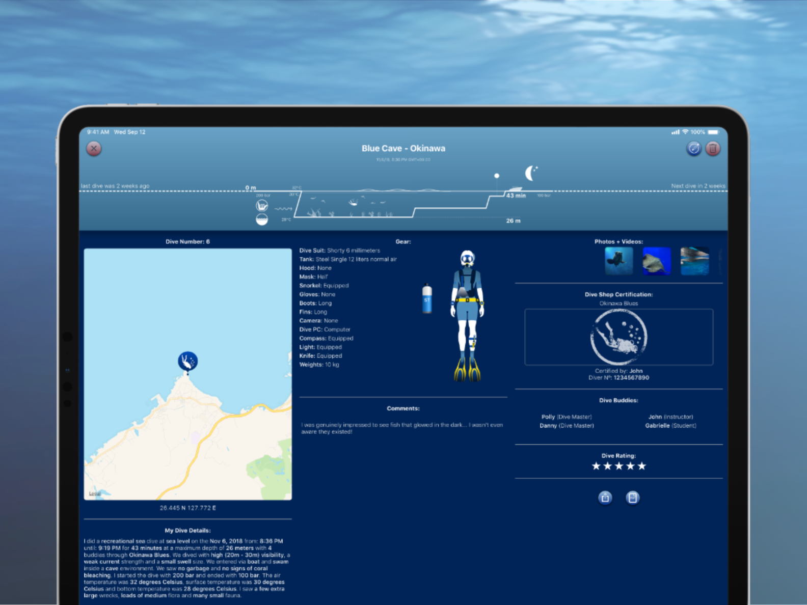 Breathe Scuba Dive Log App iPad Dive View by Polly Taylor on Dribbble