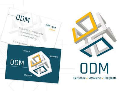 Odm Identité Visuelle blue and yellow businesscard designgraphic geometic logo