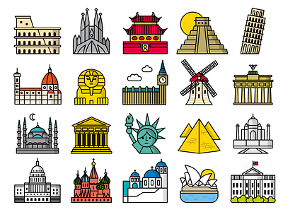 EMOJIS / LINE - Travel & monuments Pack alemania barcelona emoticono graphics grecia iconos illustration ilustración italia leisure line monumentos monuments pack rusia travel usa vector viajes