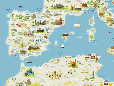 Spain Map design icons illustration map mediterraneo rebombo rebomboestudio spain turism