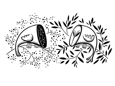 Two Birds bird black and white digital illustration line