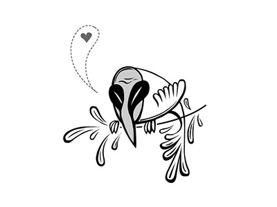 Love bird black and white digital illustration line