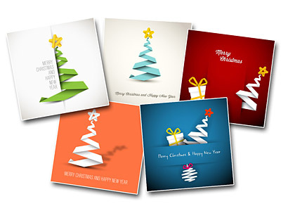 Set of 5 simple christmas cards card christmas paper ribbon simple stripe