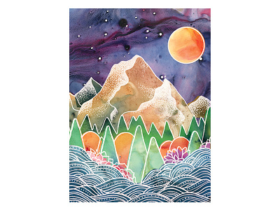 Resonance illustration mountains poster watercolor