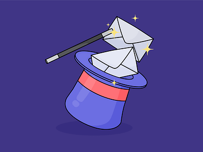 Poof! You Got Mail email flat illustration linear magic magic wand magical magicians hat mail purple task vector