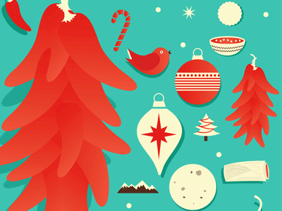 Illustrations for a New Mexican Chile Company package design red chile christmas illustration