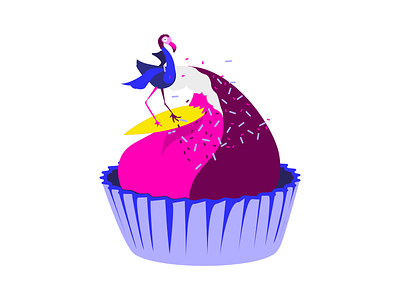 Flamingo surfing cupcake flamingo icon illustration vector vector art