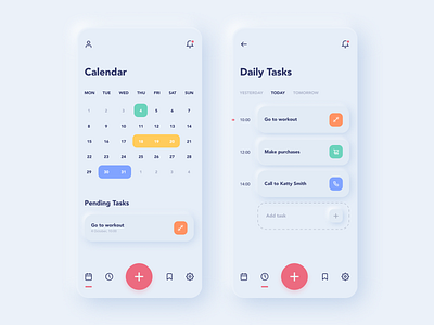 Daily Tasks App app calendar design ios minimalist mobile neomorphism tasks ui ux