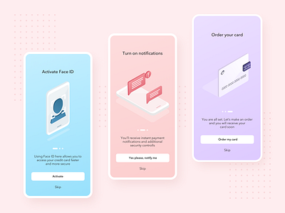 Onboarding for mobile banking app app concept app design clean design clean ui fintech fintech app isometric isometric design isometric illustration mobile bank mobile banking mobile banking app onboard onboarding onboarding screens onboarding ui pastel pastel color pastel colors