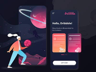 Hello, Dribbble! app cosmic cosmos design dribbble firstshot flat hellodribbble illustration minimal ui universe ux vector