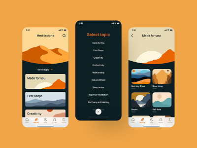 Slowli #1 app bright clean colors illustration interface meditation mindfulness mobile product typography ui