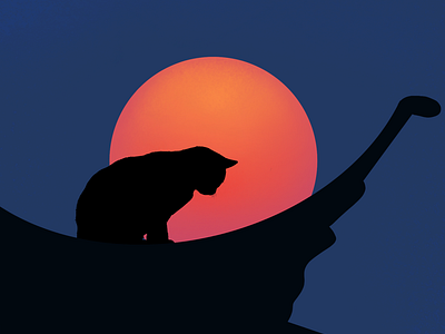 A cat under the sunset 100daysofillustration illustration procreate