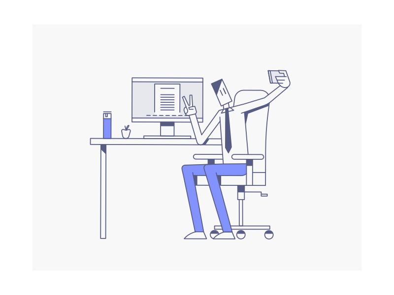 Selfie at work blue cubicle design desk illustration pdfelement selfie web workstations