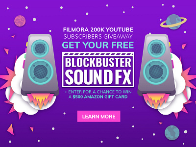 Blockbuster Sound FX Launch branding collage cta explosion illustration planets sound space stars stereos universe web