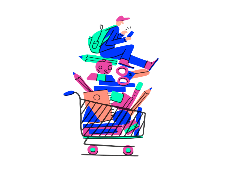 Back to School bagback brush dropbox humanized illustration marketing school shopping teenage watercolour