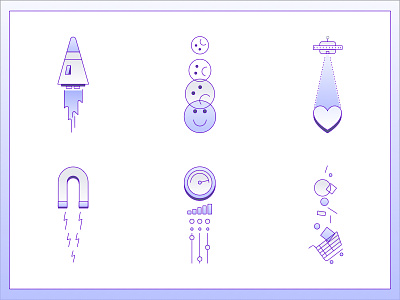 Sci-fi Icons aliens branding gradient iconography icons illustration sales spaceship ui web design