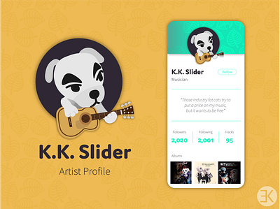 DailyUI 006 animal crossing dailyui dailyuichallenge design dog illustration illustrator jack russell terrier kk slider musician ui user profile user profile design userinterface ux vector yellow