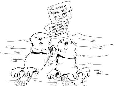 Frank and Joseph cartoon illustration sea otters sketch