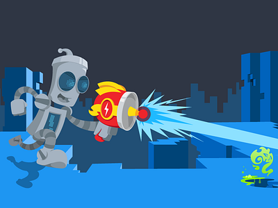 Run and Gun - more progress! cartoon draw drawing illustration raygun robbie robot vector zing design