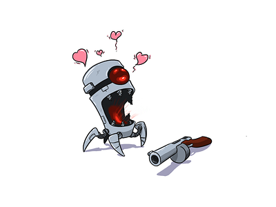 Robot cartoon character gun illustration love metal nuclear robot throne