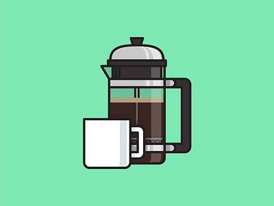 French Press coffee cup flat french press mug plunger vector