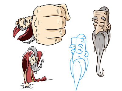 Old Man beard cartoon character colour extreme perspective illustration old man punch sketch