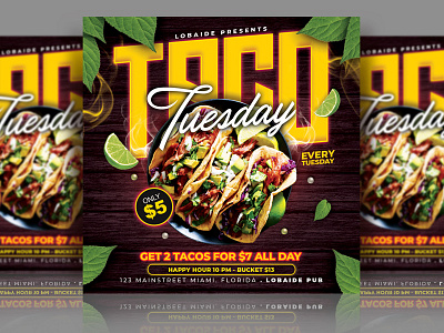 Taco Tuesday Flyer advertising event flyer flyer flyer design flyer template food menu instagram template menu menu flyer mixtape restaurant taco tuesday template template design