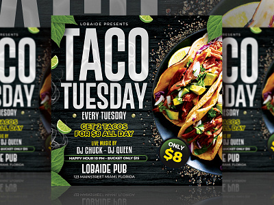 Taco Tuesday Flyer advertising event flyer flyer design flyer template food flyer food menu graphic design menu design menu template party event restaurant flyer restaurant food restaurant menu street food taco flyer taco tuesday template design