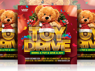 Toy Drive Flyer advertising christmas christmas flyer christmas party christmas toy drive flyer design flyer template interface party flyer template design toy drive toy drive flyer ui ux design vcector design web design