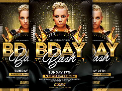 Birthday Bash Flyer advertising birthday birthday bash birthday flyer black and gold event flyer flyer flyer design flyer template party event party flyer template design